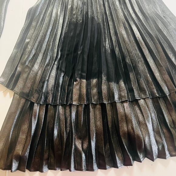 Derek Lam Metallic One Shoulder Pleated Dress Size Black Silver Size EU 36 - Picture 7 of 12